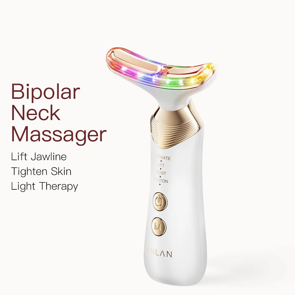 24K Gold Dual-Polar Neck & Face Beauty Device | Microcurrent Lifting, 5-Color LED & Warm Massage