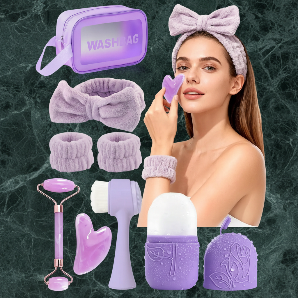 Facial Massage & Scraping Beauty Tool Kit | Face Roller, Massage Stick & Ice Gel Pack