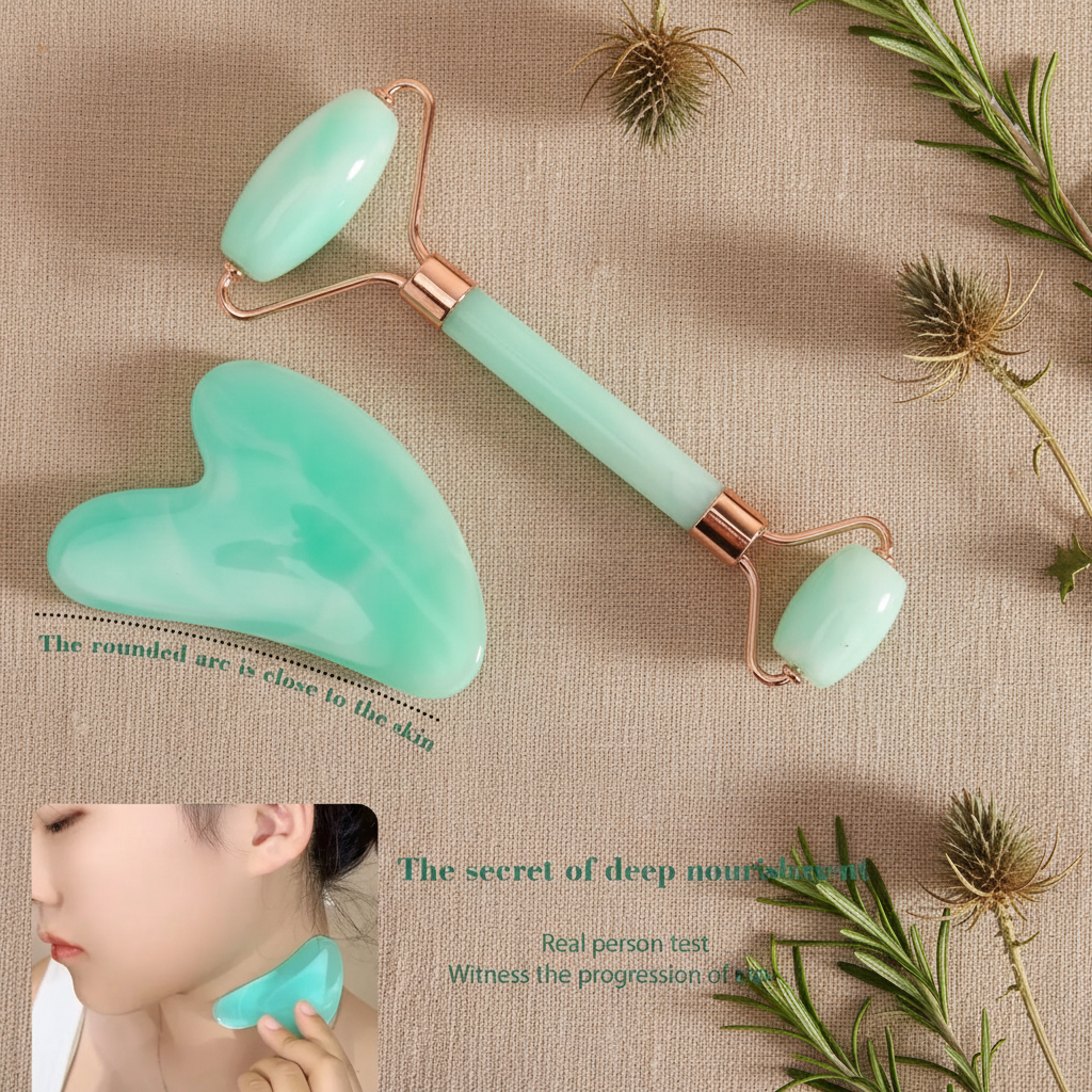 Facial Massage & Scraping Beauty Tool Kit | Face Roller, Massage Stick & Ice Gel Pack