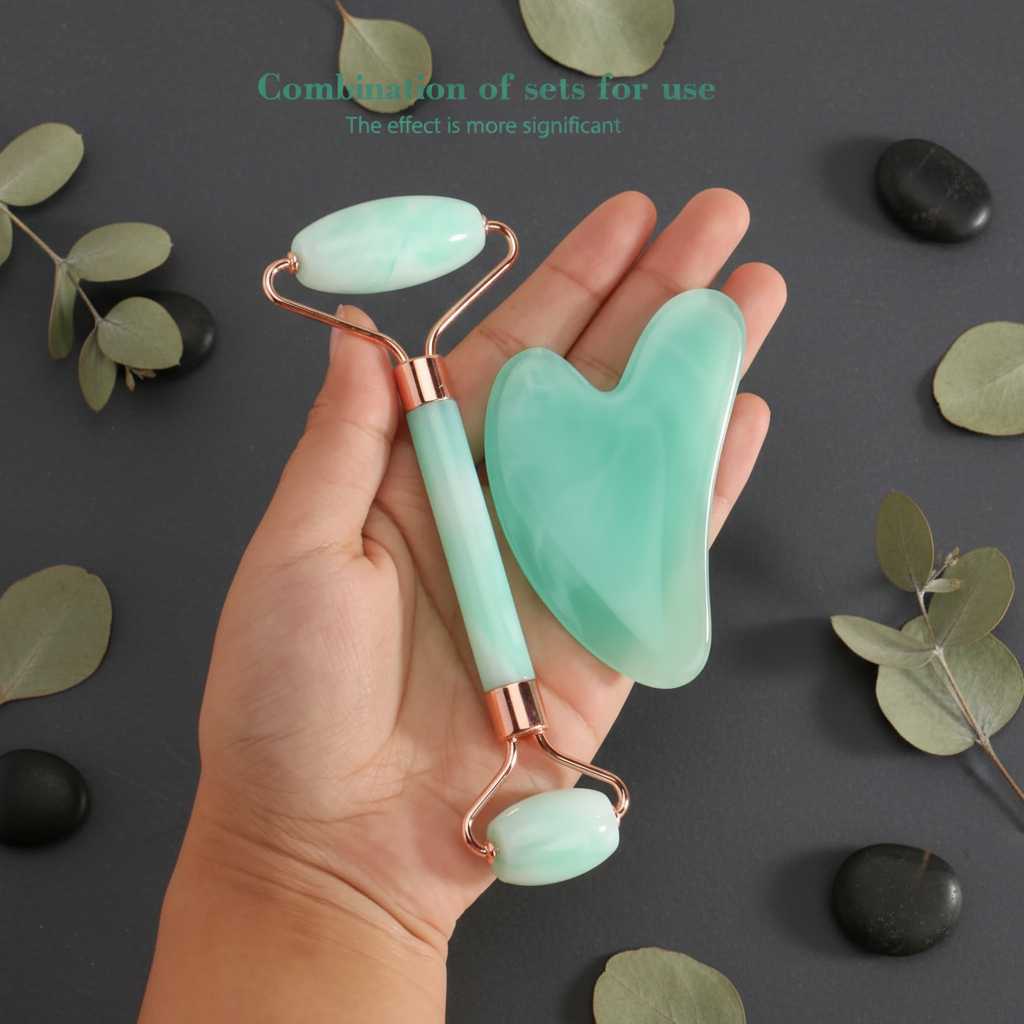 Facial Massage & Scraping Beauty Tool Kit | Face Roller, Massage Stick & Ice Gel Pack