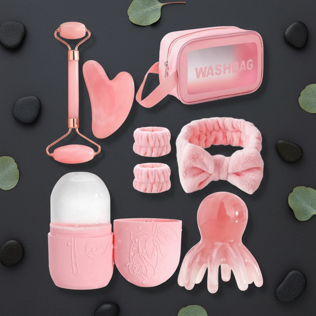 Facial Massage & Scraping Beauty Tool Kit | Face Roller, Massage Stick & Ice Gel Pack