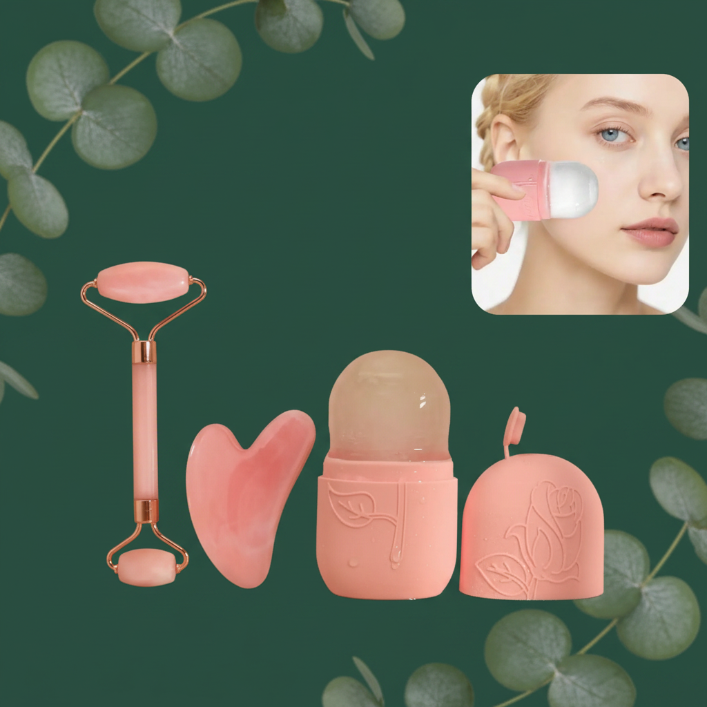 Facial Massage & Scraping Beauty Tool Kit | Face Roller, Massage Stick & Ice Gel Pack