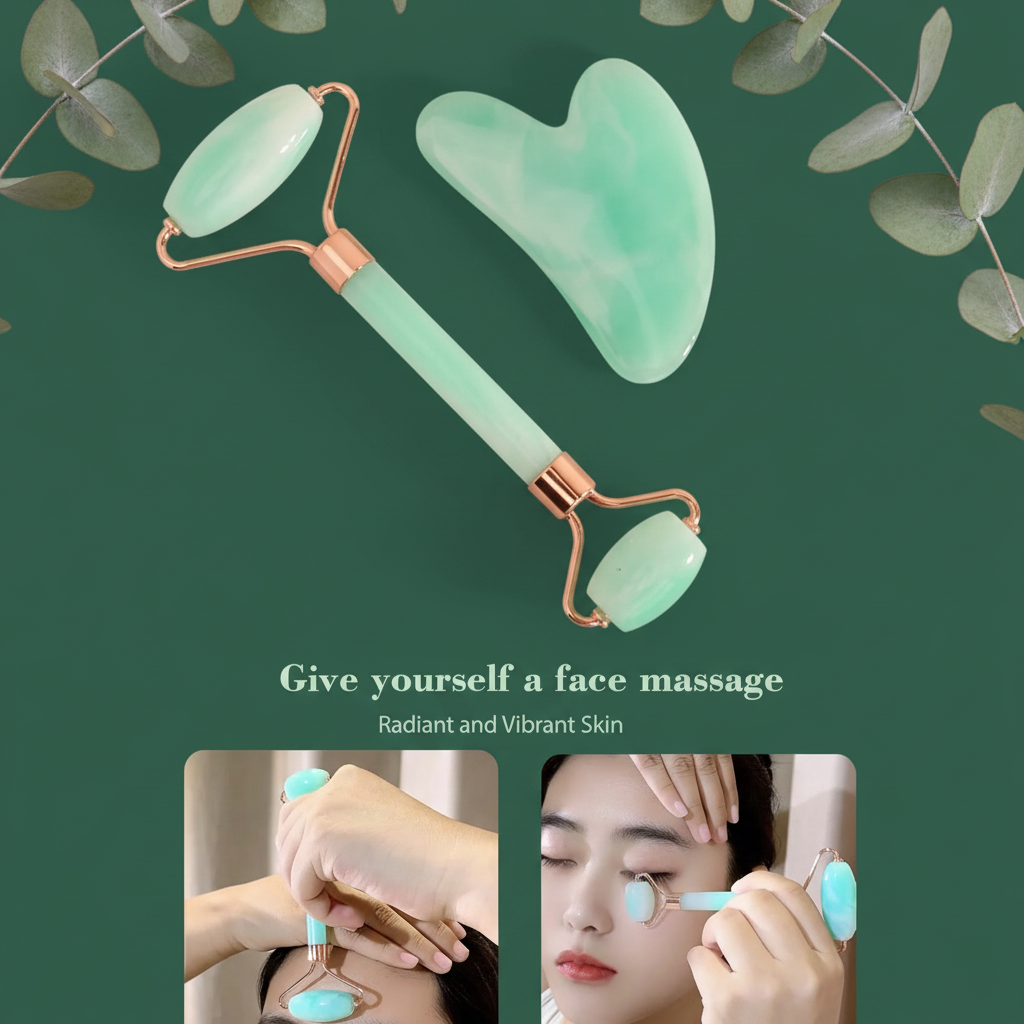 Facial Massage & Scraping Beauty Tool Kit | Face Roller, Massage Stick & Ice Gel Pack