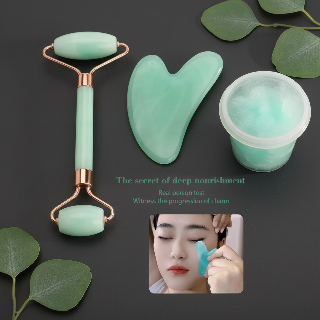 Facial Massage & Scraping Beauty Tool Kit | Face Roller, Massage Stick & Ice Gel Pack