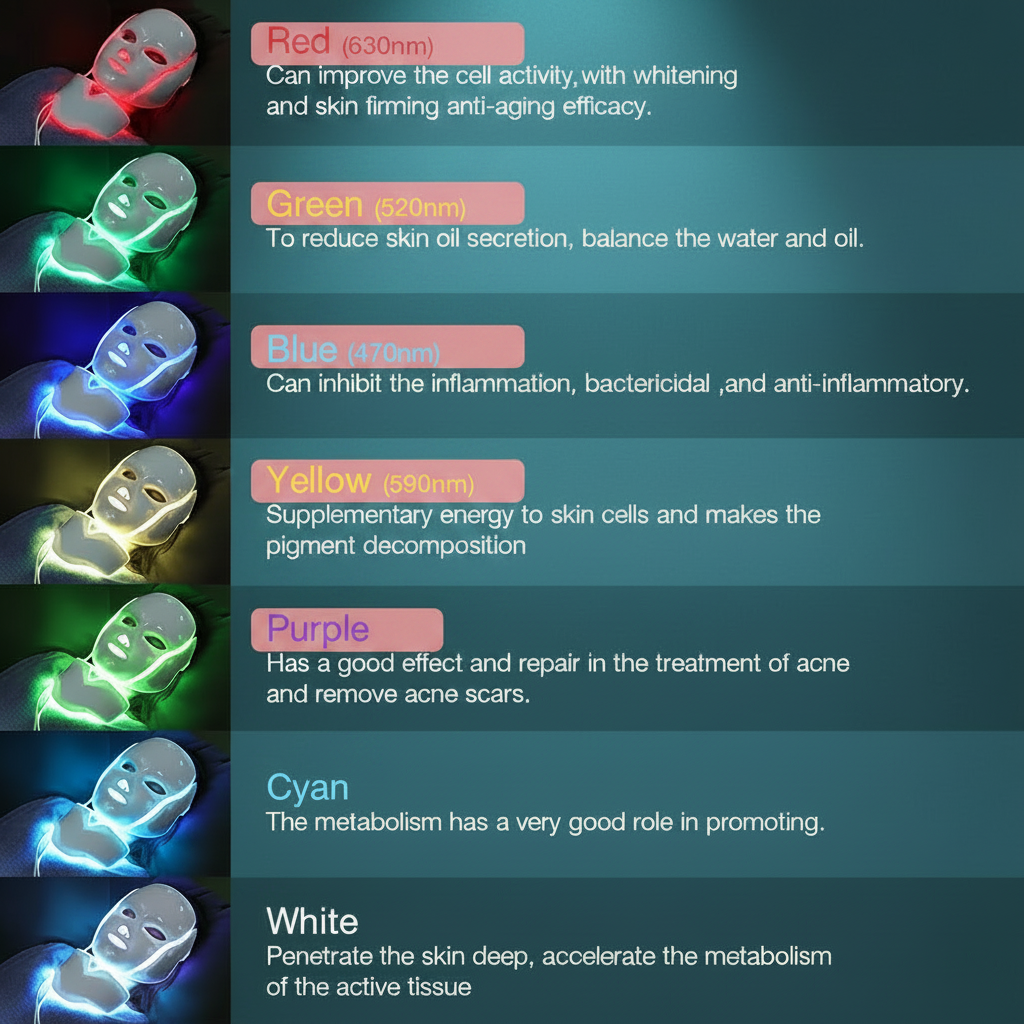 7 color LED light therapy face and neck mask