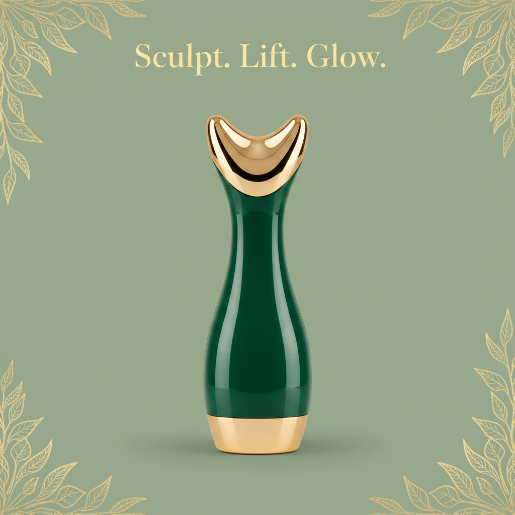 Emerald green and gold facial lifting device hero shot