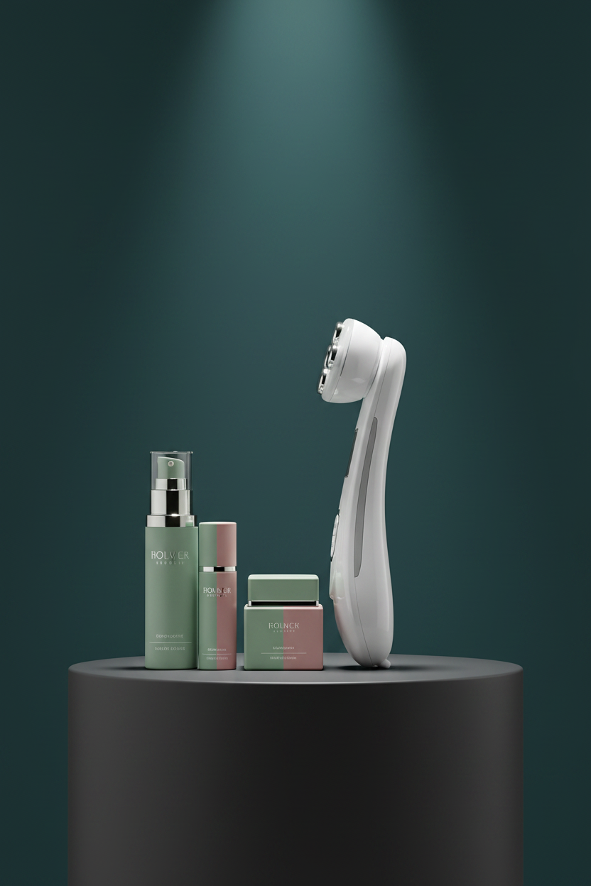 Rechargeable LED beauty device for face and neck care side profile